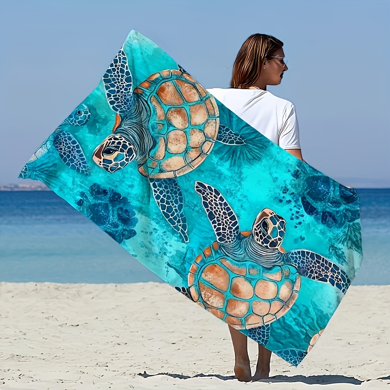 TEMU 1 Extra-large Beach Towel With Vibrant Sea Turtle Ocean Print - Quick-dry Microfiber, Multipurpose, Suitable For Yoga, Swimming, Fitness,