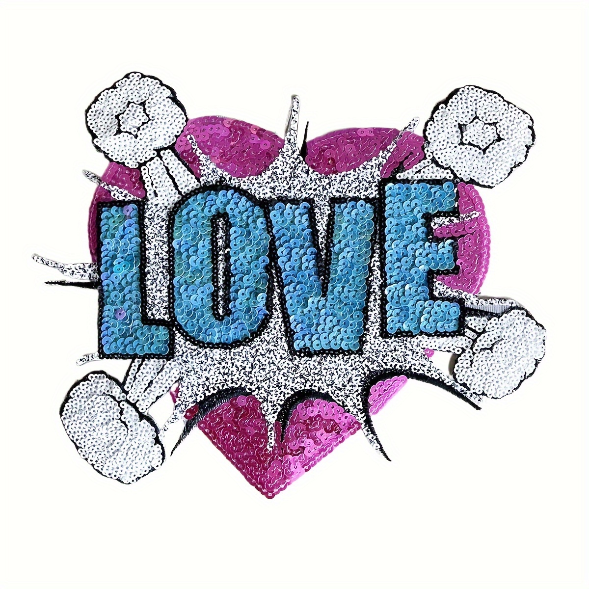 

1pc Sparkling Sequin Love Heart Embroidered Patch, Iron-on For Clothing, Bags & Accessories