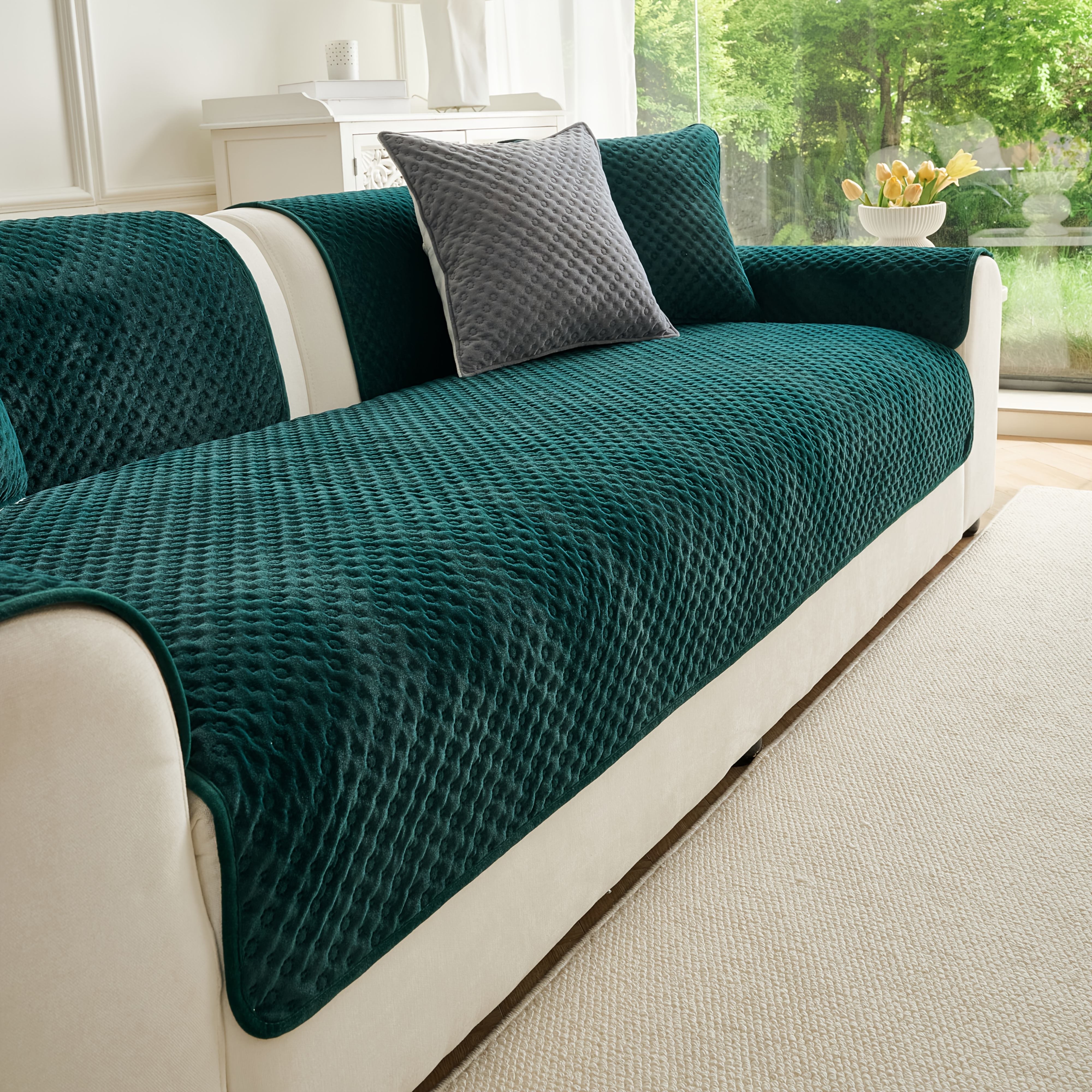TEMU 1pc Dot Ultrasonic Embossed Sofa Cover, Solid Color Craft Sofa Cushion, Easy Style Protective Pad, Anti-cat Scratch Seat Cushion, Pet Friendly