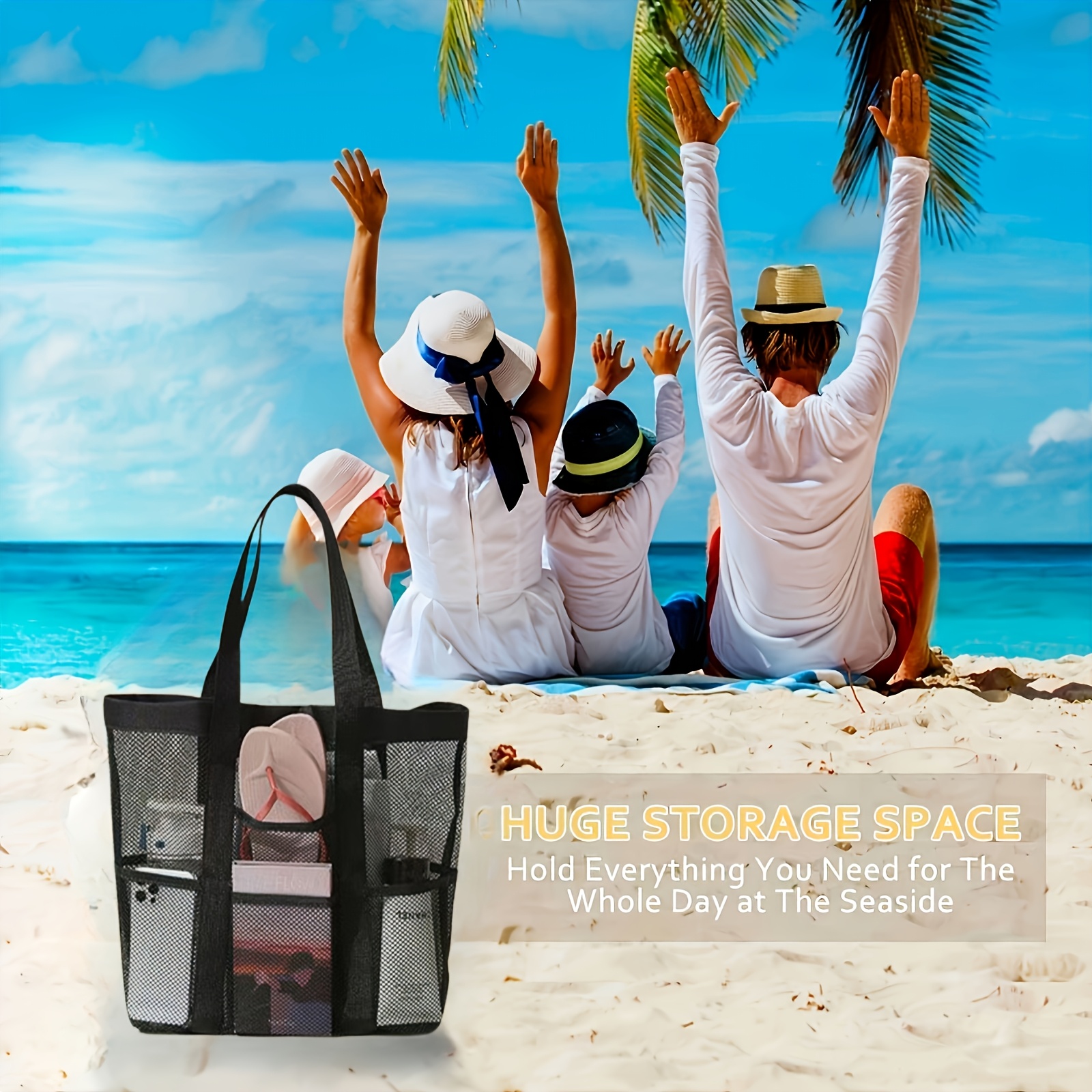 large beach tote bag zippered pocket heavy duty nylon Temu Mauritius