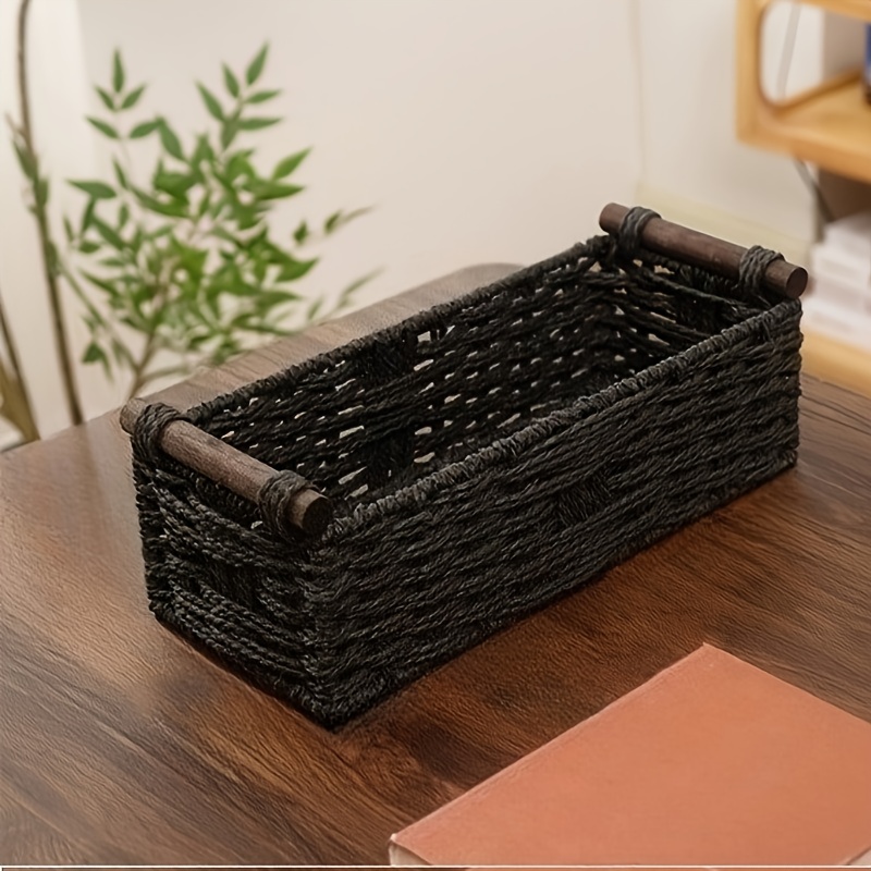 Image of 1pc Pure Handmade European Bohemian Storage Basket, For Living Room, Dining Room, Kitchen, Hotel Storage Basket, Desktop Woven Storage Box Basket Storage Basket, Shelf Baskets