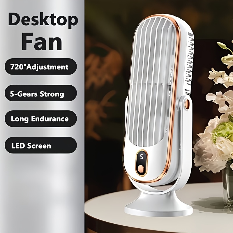 Image of Usb Rechargeable Portable Desktop Mini Fan, 5 Speed Adjustable, Quiet & , For Bedroom Home Camping Rv Outdoor, Ideal Summer Gift For Family &