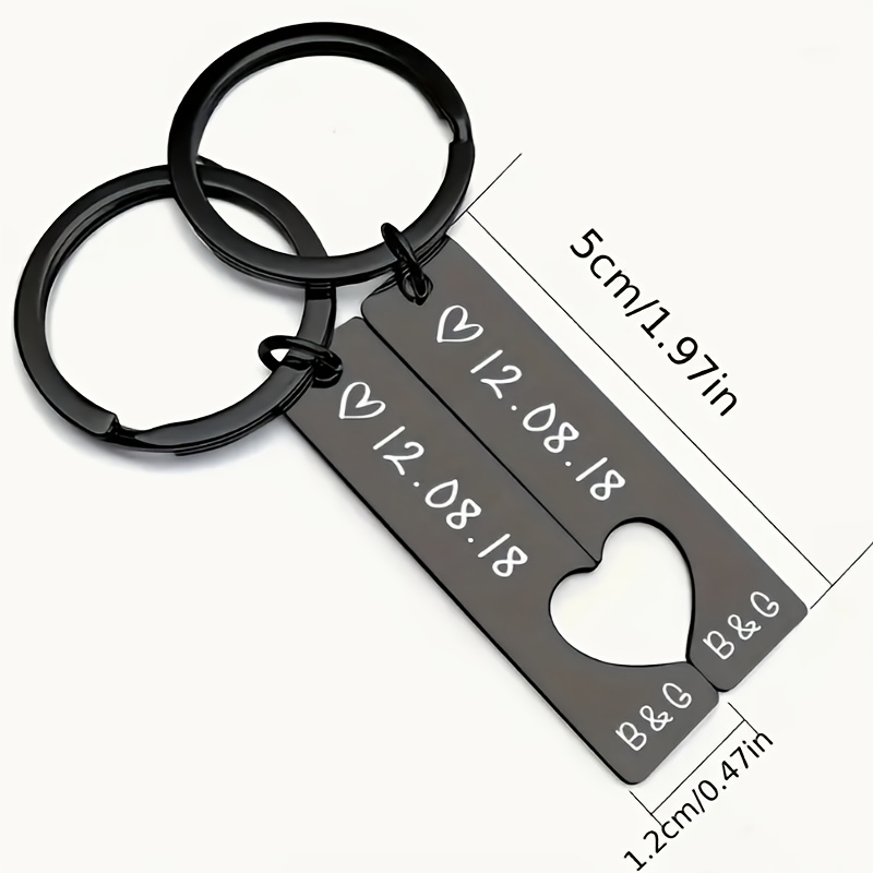 2pcs Custom Engraved Stainless Steel Keychains, Romantic Gift