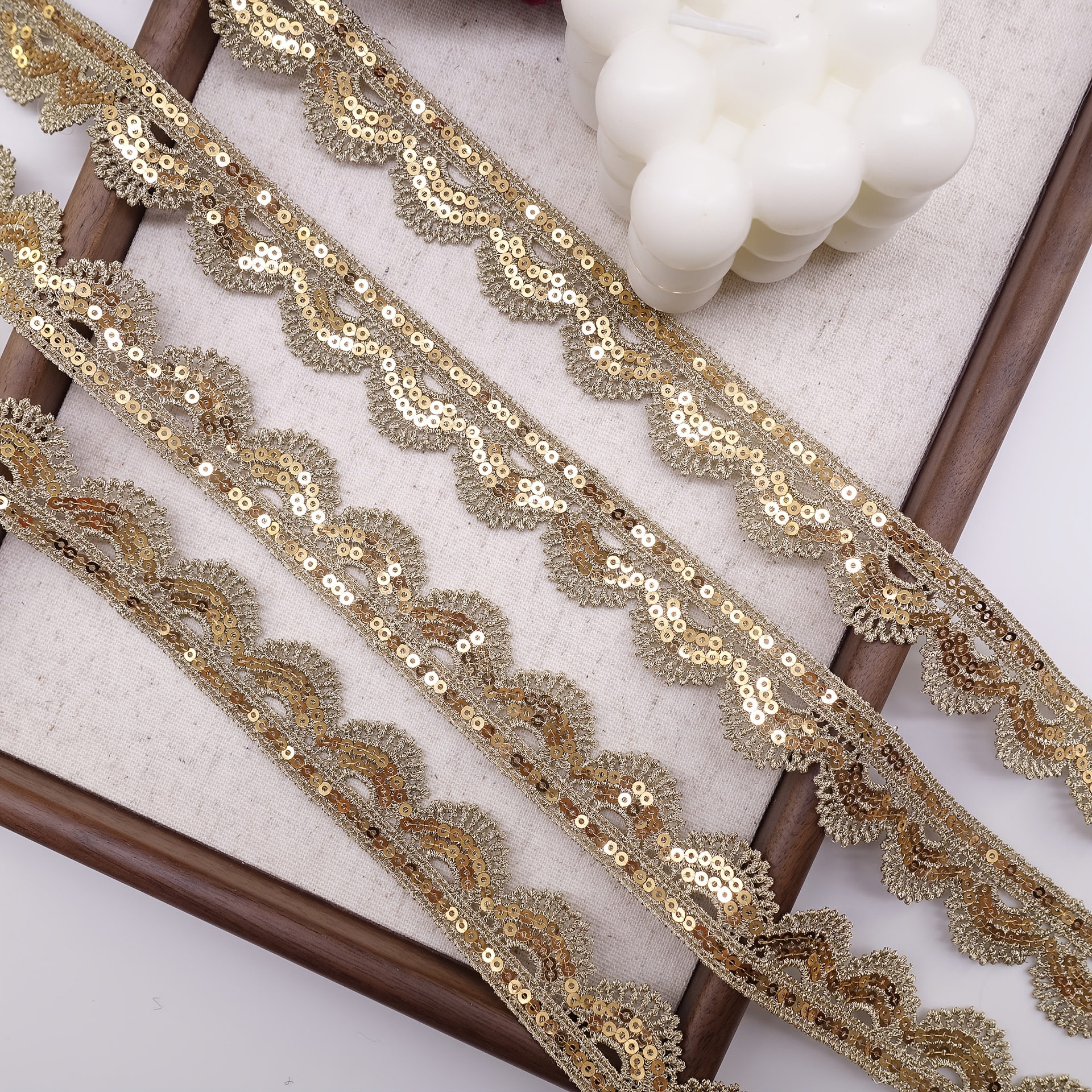 Lace Trim with Golden Thread Sequined Edge
