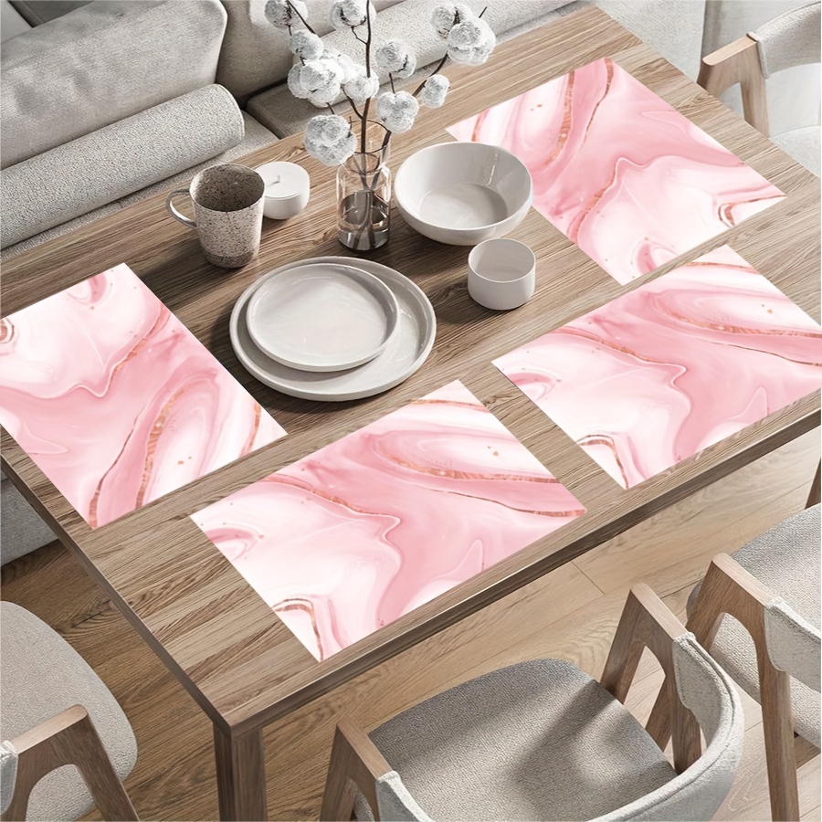 

4/6pcs Placemats, Linen Pink Marble Texture Placemat, Kitchen Placemat Decoration, Insulation Room Decoration, Restaurant Decoration, Table Decoration, Home Supplies