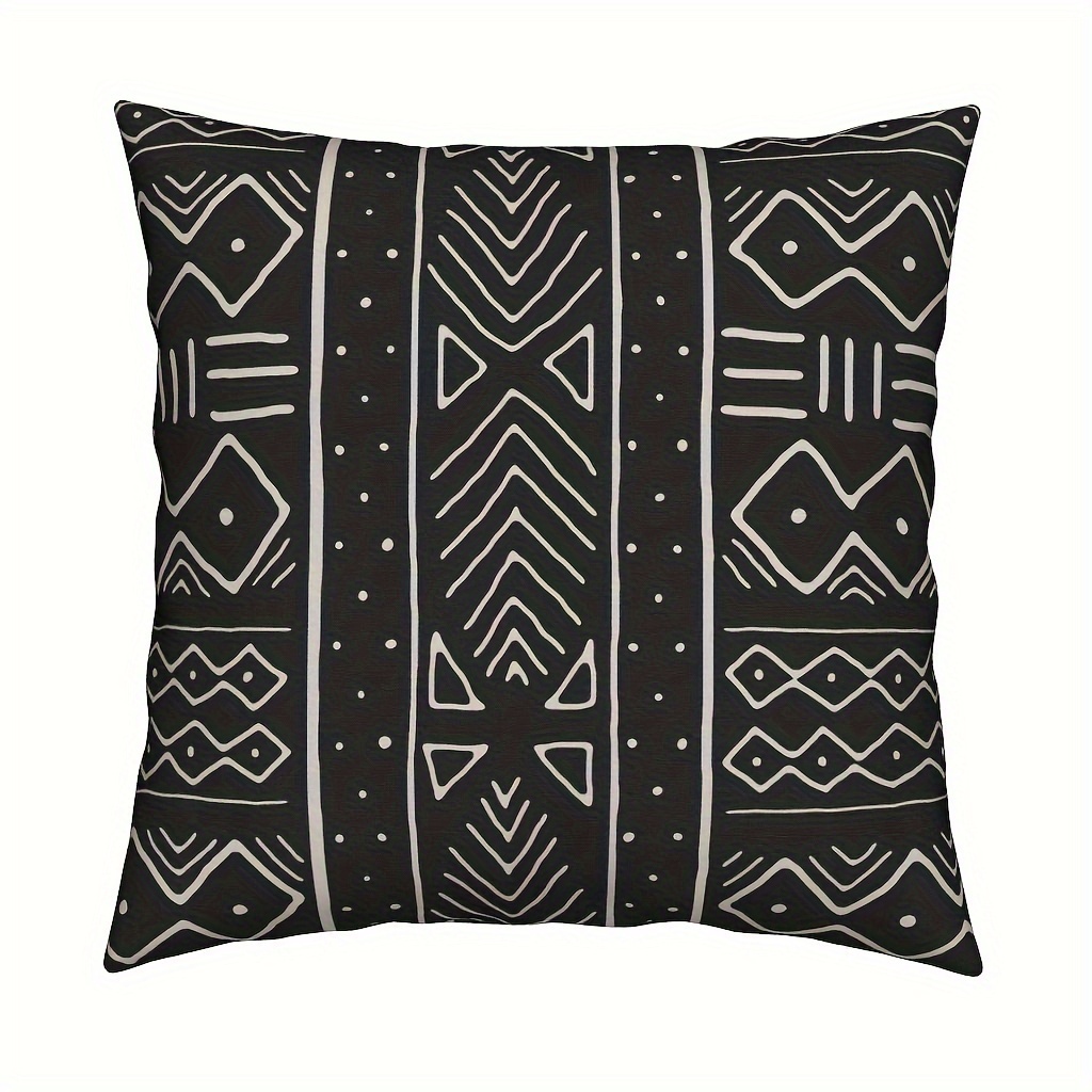 

1pc African Mudcloth Black White Hidden Zipper Throw Pillow Covers, 18x18 Inches