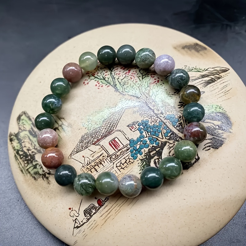 Indian Agate Beaded Bracelet, Unisex Boho-Chic Fashion
