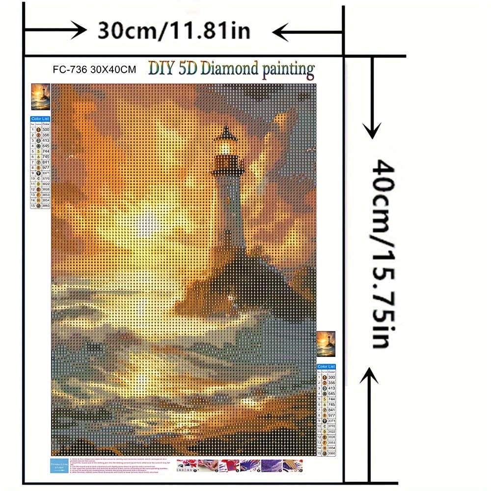 Diy Diamond Painting, , Scenery, Sea, Lighthouse, 30*40cm/15.75*11.81in