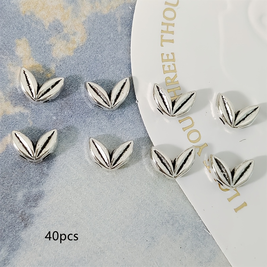 TEMU 40pcs Antique Silvery Wheat Ear Charm Small Hole Beads, Loose Decorative Beads For Diy Bracelets Necklaces Earrings Jewelry Making Accessories