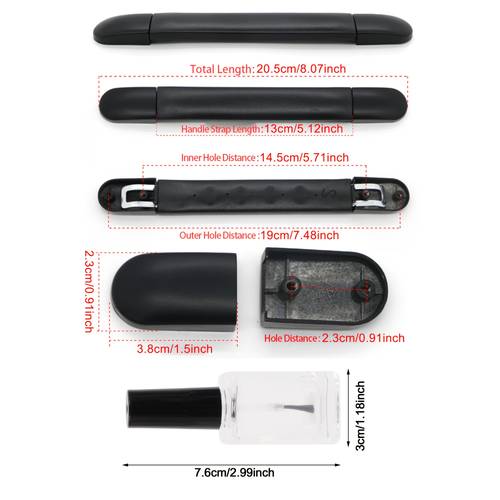 2 sets 1pc suitcase handle 13cm b017 black with 1pc nail polish empty tube 15ml for electrician bags