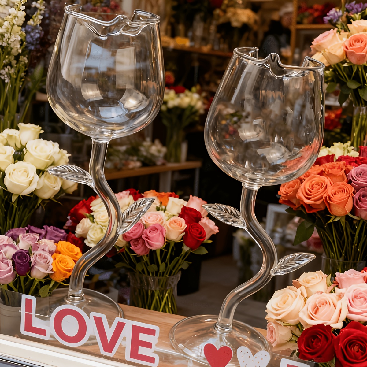 TEMU 2pcs Party Rose Glass Cups, Party Table High-stemmed Rose Red Wine Glasses Glasses