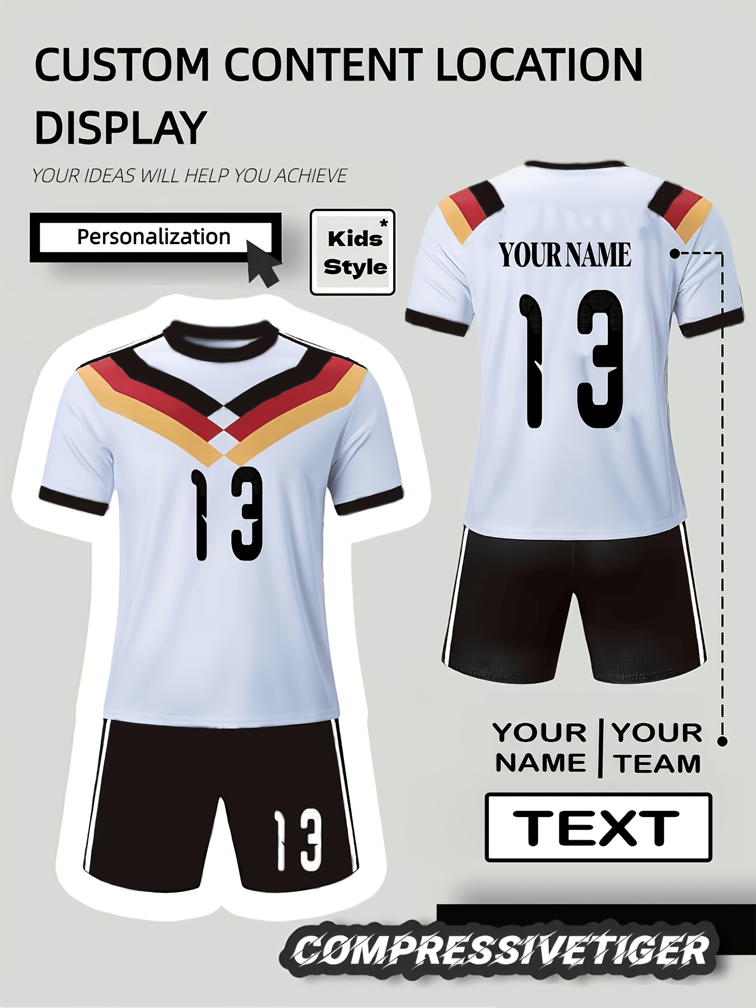 customized boys and teenagers soccer jersey set short sleeve shirt and shorts personalized custom number and name customized sports suit round neck soccer shirt top and shorts two piece set quick drying sweat wicking   sports ca
