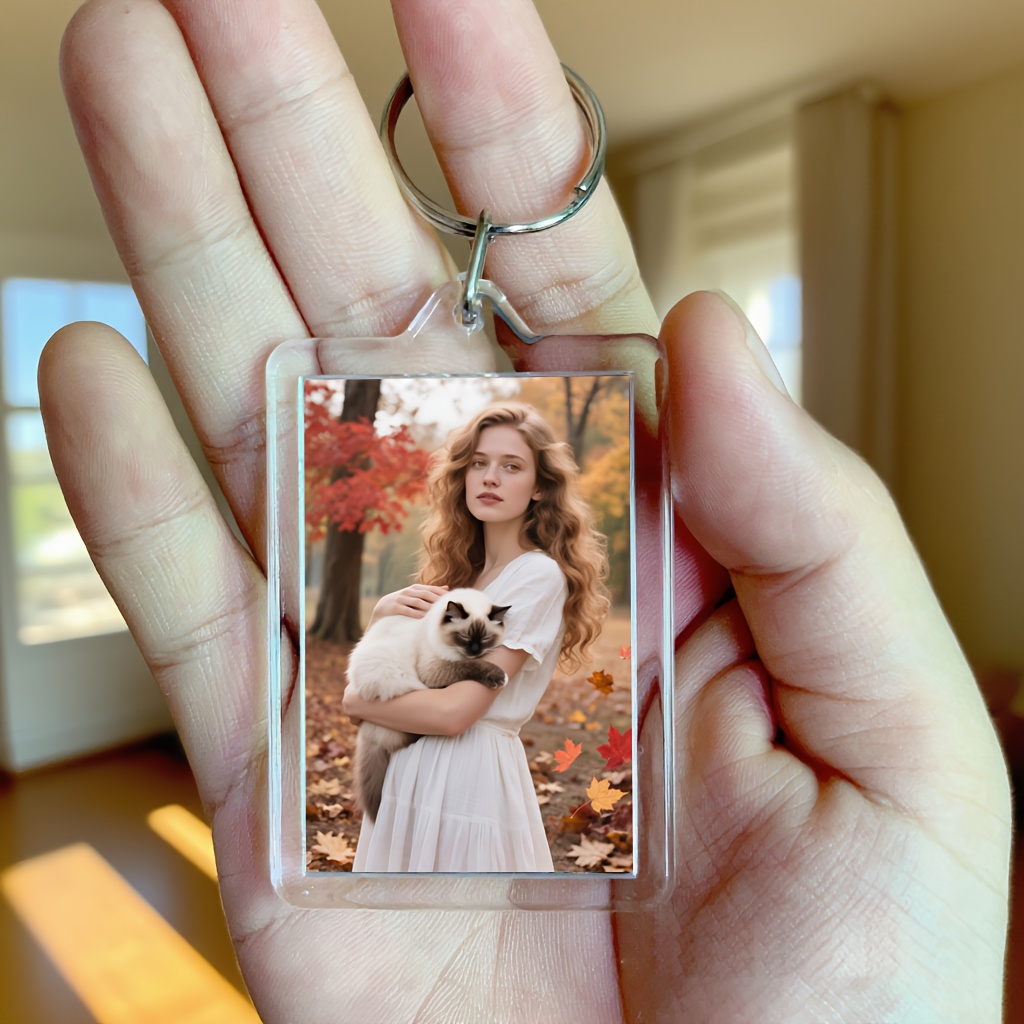 TEMU [customized] 1pc, Personalized Rectangle Acrylic Frame Keychain, Pet Photo, Couple Portrait Photo, Graduation Keychain Rectangle Double-sided