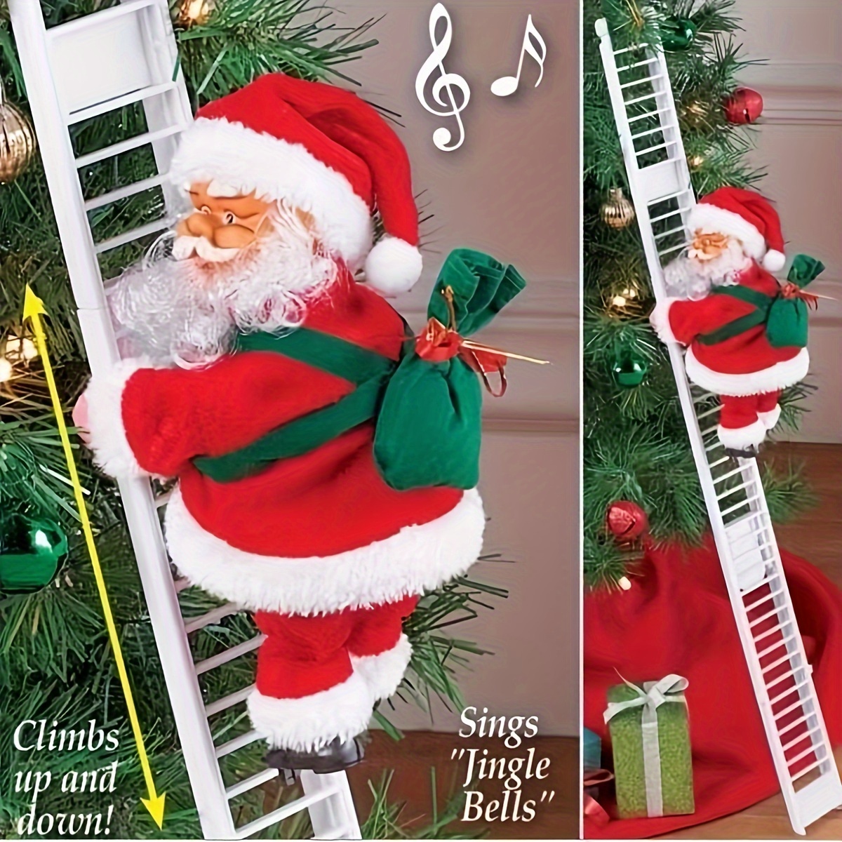 

Santa Claus Singing Ladder Decor Set - Battery-powered, Christmas Tree Topper & Home Decoration Holiday Decorations, Room Decor