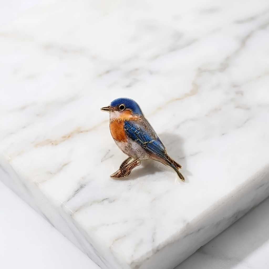 TEMU Broche vintage de esmalte de azulejo azul, pin de solapa de , decoración para traje, joyería, regalo