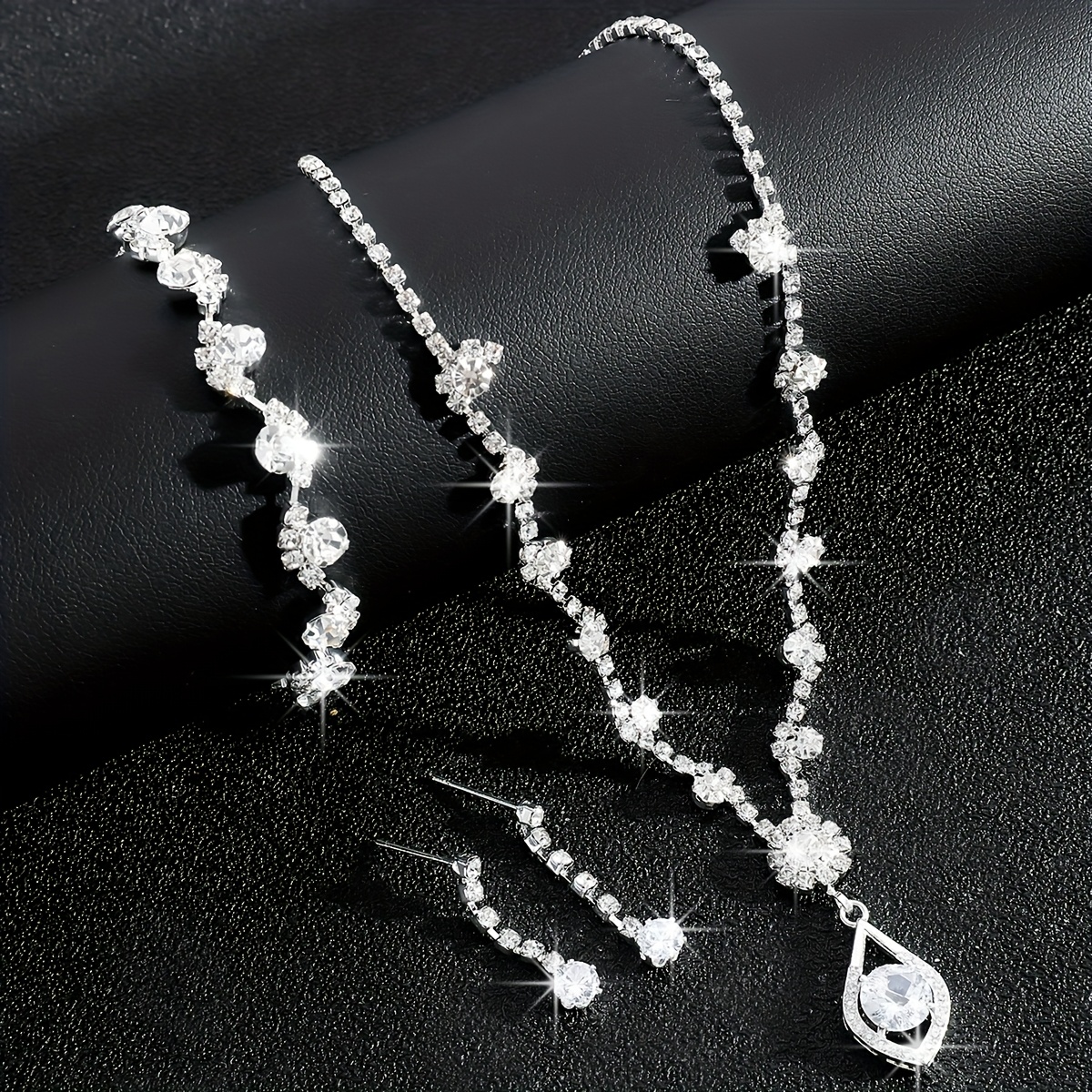 Rhinestone Floral Jewelry Set for Weddings & Events