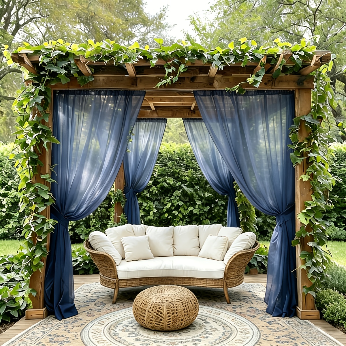 6pcs waterproof outdoor semi sheer   curtains suitable for porch patio pergola pool privacy filtering drapes with grommet top panels for panels for balcony