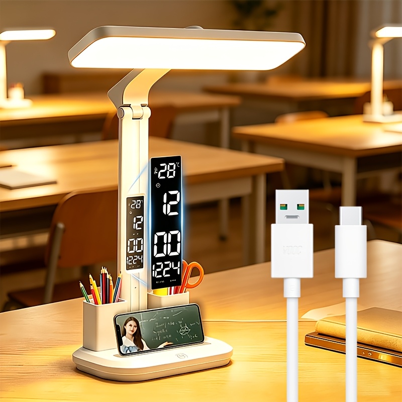 2026 New Foldable Multi-functional Desk Lamp, 3- Dimmable With Clock & Pen Holder, Study Table Lamp For Bedroom Reading