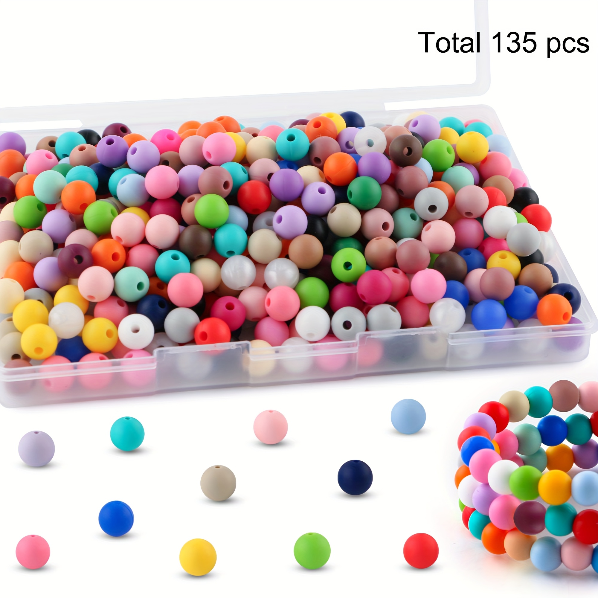 TEMU 135pcs Beads & Bead Assortments, Silicone Beads For Jewelry Making, 50 Colors Random Mixed (black, White, Yellow, Red, Blue, Pink, Green),