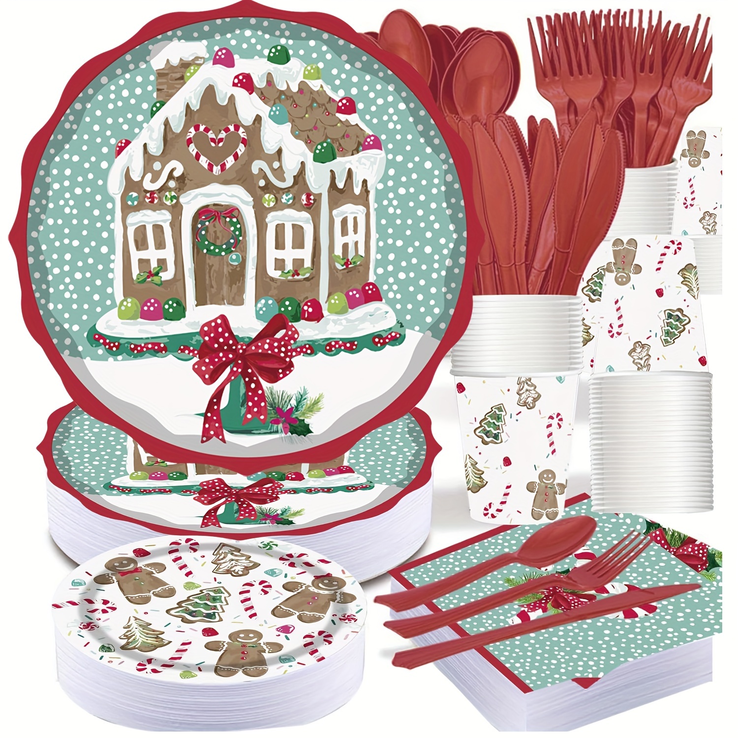 

177 Pcs Plates Tablewares And , For Christmas And , 25 Set Cookies, , And Peppermints Plates, For Christmas ,