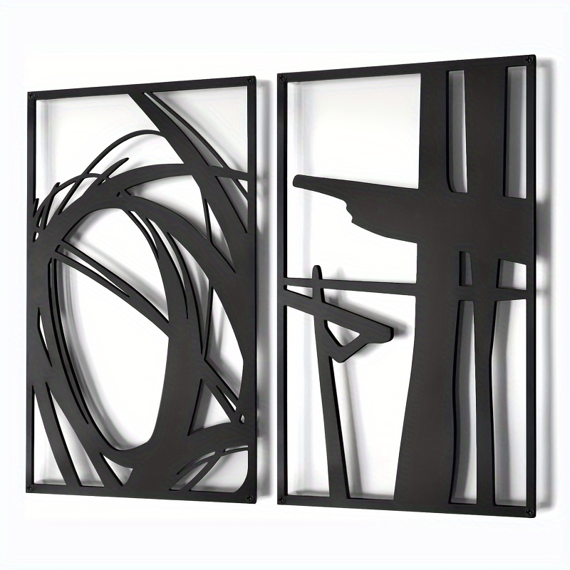 Image of 2pcs Modern Abstract Metal Wall Art - Minimalist Line Decor, Heavy Duty For Living Room, Bedroom, Bathroom