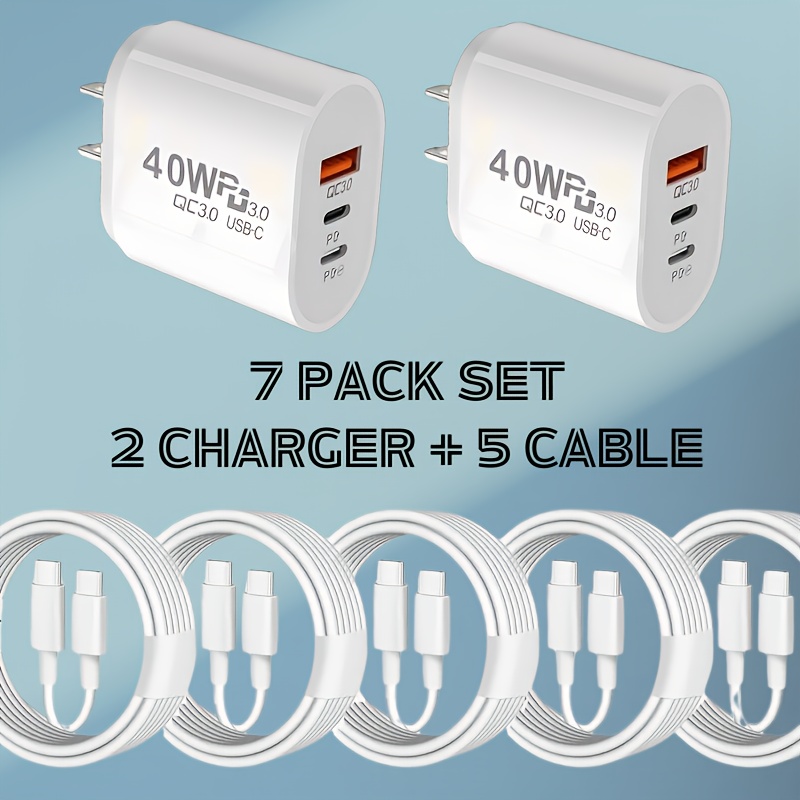 juego de 7 piezas cargador coremovement 2 de 40w usb c, adaptador de pared de puerto pd+qc 3.0 más 5 cables tipo-c a tipo-c Detalles del producto 1
