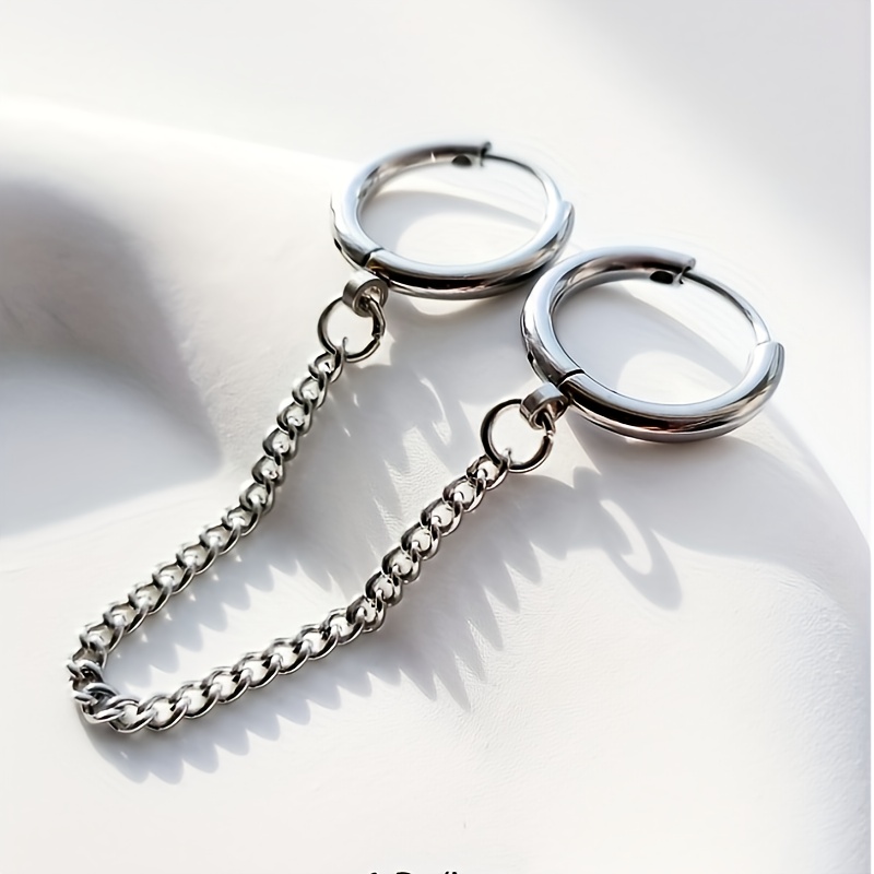 Women's Minimalist Side Chain Double Piercing Stainless Steel Ear Cuff