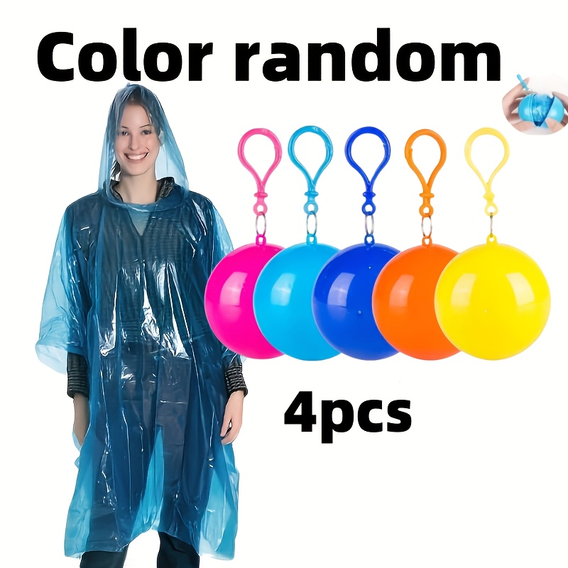 Image of 4pcs Portable Poncho, Uncharged, Mixed Colors, Pp Material, Keychain Ball Design, Suitable For Outdoor Activities, Hiking, Fishing, Camping Random Colour