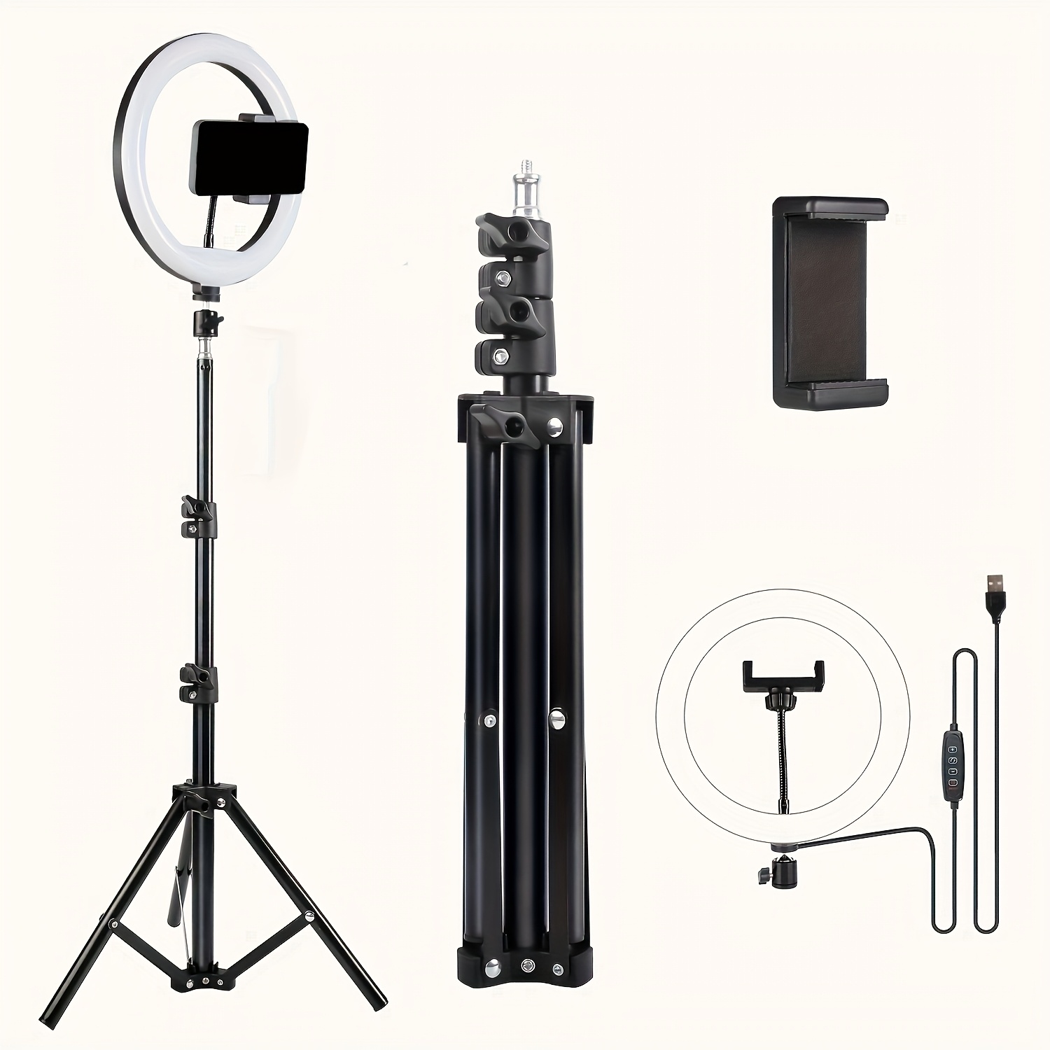 E-shop 10-Zoll Ringlicht mit 43-Zoll Selfie-Stick Stativ, LED Ringlicht mit Ständer und Handyhalterung, Kompatibel mit Smartphones, Kameras