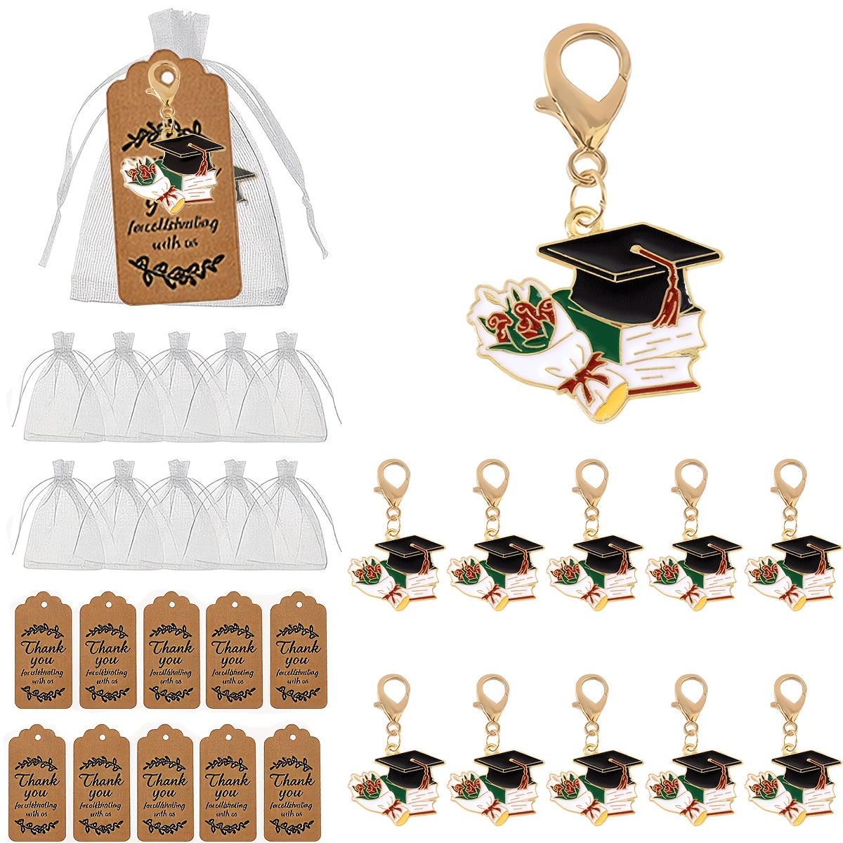 TEMU Gift For Her/him 30pcs Flower Graduation Keychain Set, Suitable For Daily Backpack Charms, Shoe And Boot Accessories, Used As Student Gifts,