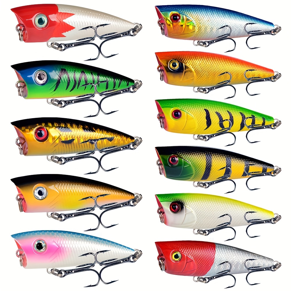 Image of 11pcs Popper Fishing Lure Hard Bait Artificial Topwater Trout Pike Wobbler Fishing Tackle With 2 Treble Hooks