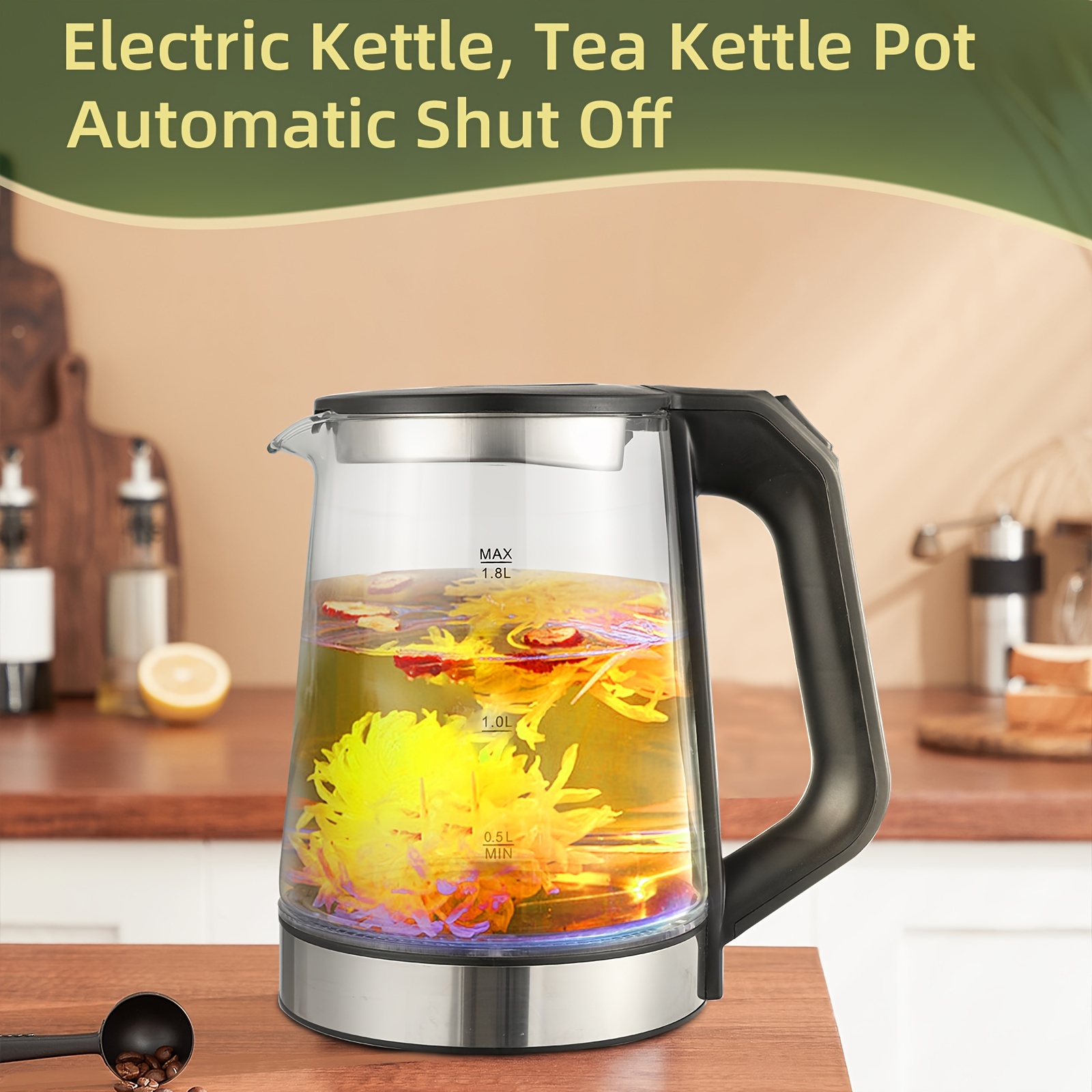 

1.8l Auto Shut-off &-dry , Bpa-free Borosilicate & Steel , 1000w &tea Pot, Tea Makerfor