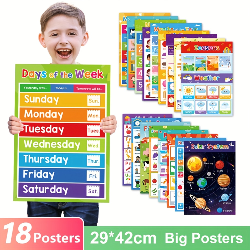 

4/6/18pcs Themes/set Educational Posters For Toddlers Kids Children Early Education Kindergarten Nursery Home-school Classroom Supplies Decorations Teaching Aids A3 Big Size 11.34x16.45 Inches