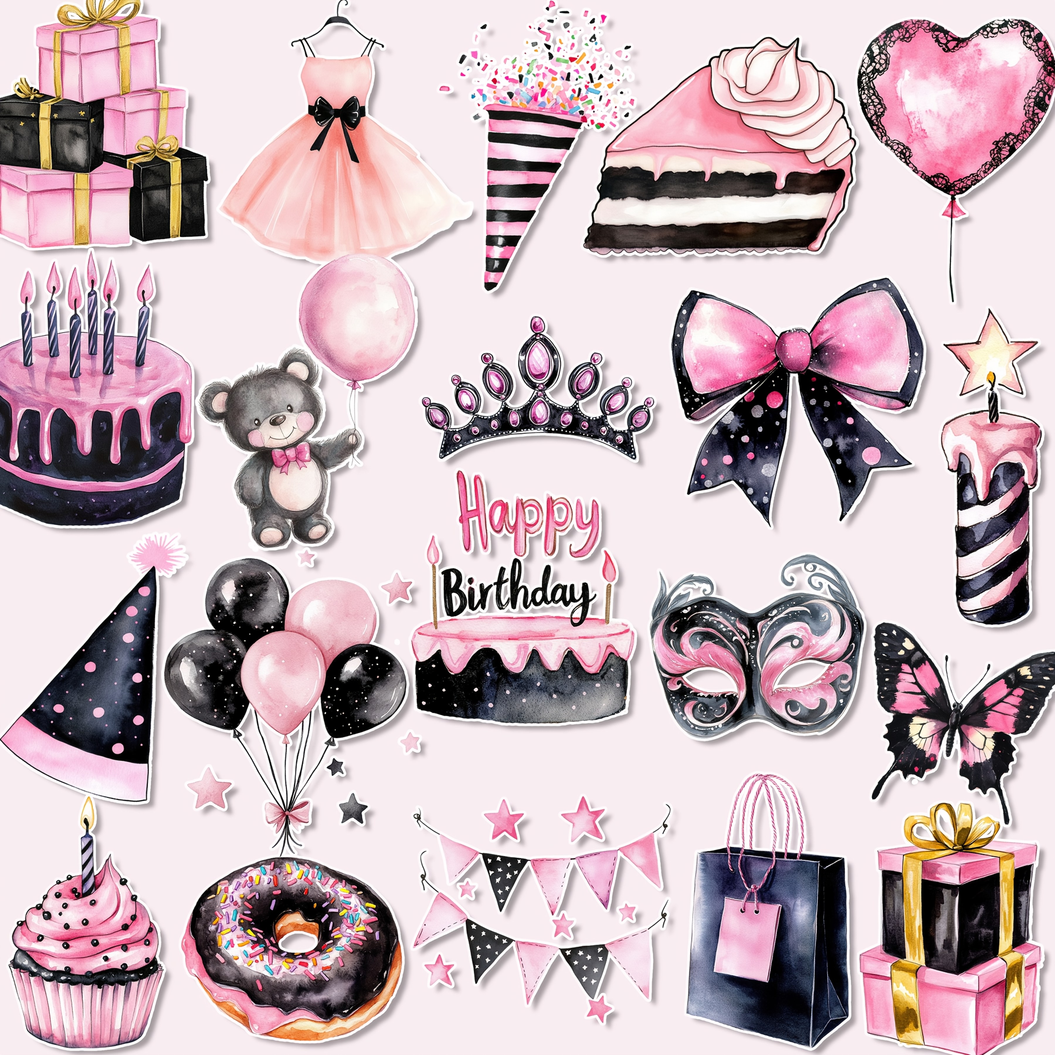 Image of 1 Set, Cute Pink Birthday-themed Stickers, Party Gift Stickers, Diy Handmade Notebook Stickers, Bookmark Stickers