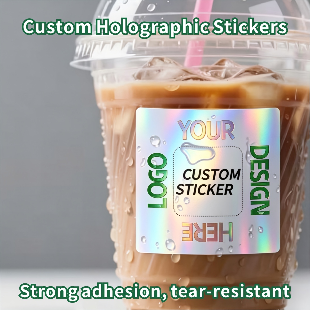Rounded Square Holographic Laser Stickers, Durable and Self-Adhesive