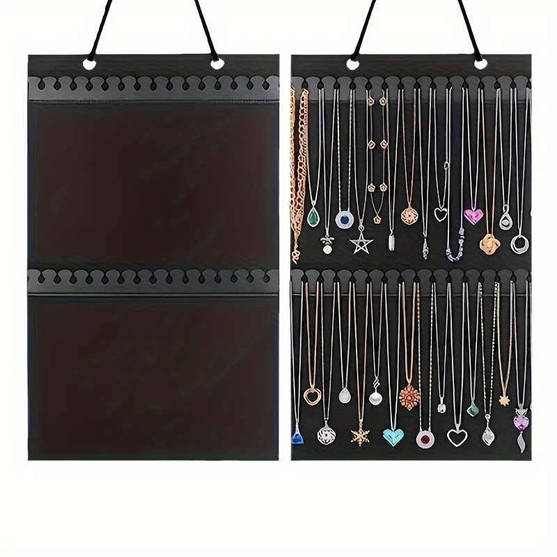 

Double-sided Felt Hanging Jewelry Organizer With Hooks For Necklaces, Pendants, And Accessories, Wall And Closet Door Mounted Storage Pouch