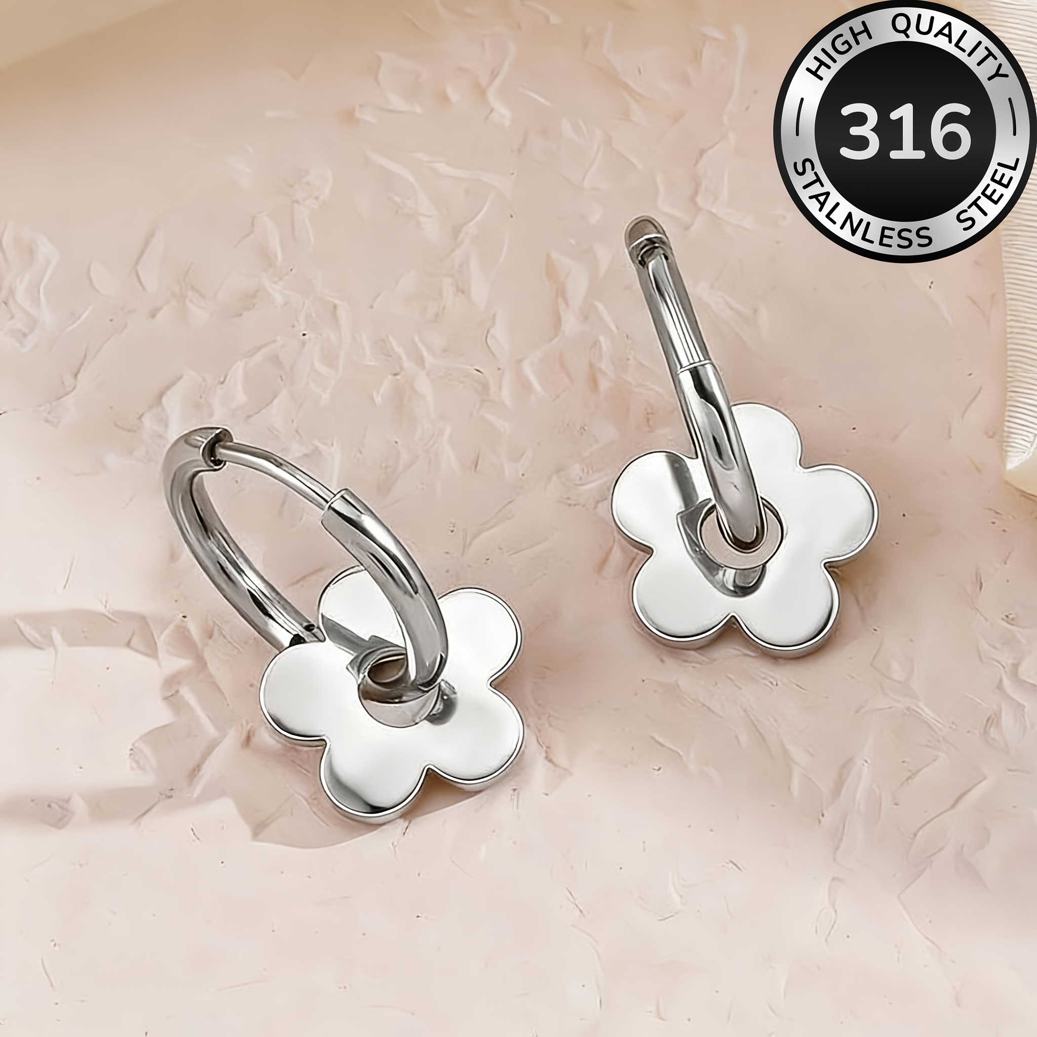 TEMU Hypoallergenic Flower Dangle Earrings For Women, 18k Golden Plated Stainless Steel, Tarnish Resistant, Comfortable Versatile Minimalist Elegant