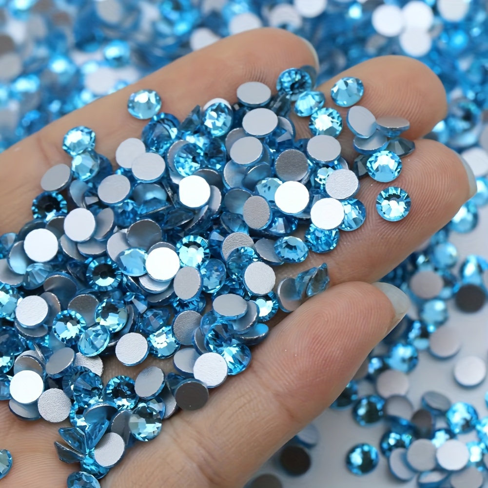 E-shop Hzrcare Aquamarin Glas Strasssteine Ss3-Ss30 Runde Flatback Glas Strasssteine mit Silberfarbener Unterseite Flatback Kristall Strasssteine für