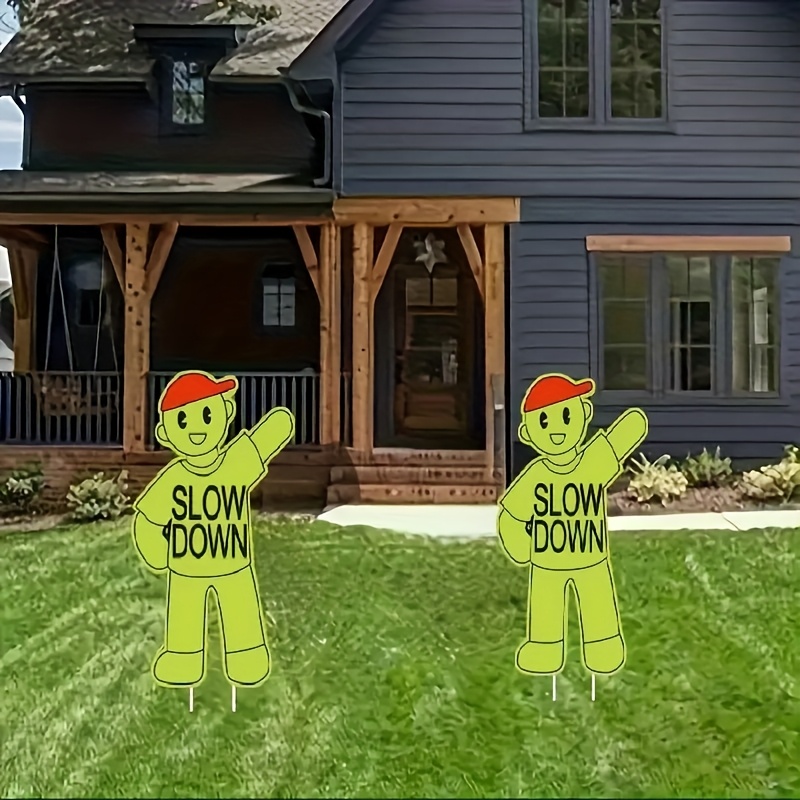 Image of 2d Flat, Suitable For Street Outdoor Lawn Signs, 2pcs Large At Play Slow Down Safety Sign With Easier-to-identify Text And Graphics For Kids Playing Games Safe, 2d Flat