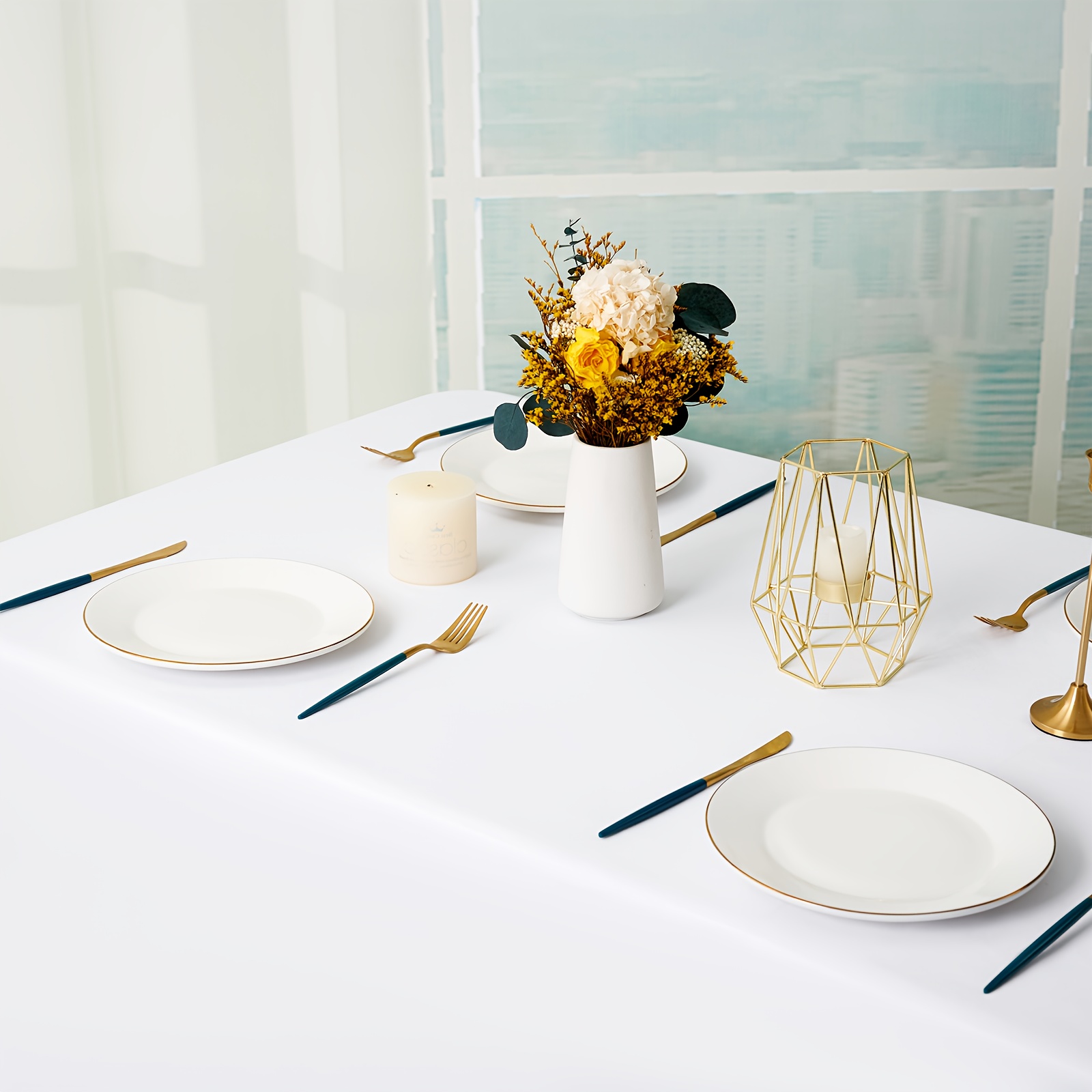8pcs White Tablecloth 153 X 260cm/ 60*102 Inch, Rectangle 6ft Table Cloth, Stain And Wrinkle Washable Polyester Red Tablecloths For Dining Table, Buffet Parties And Wedding