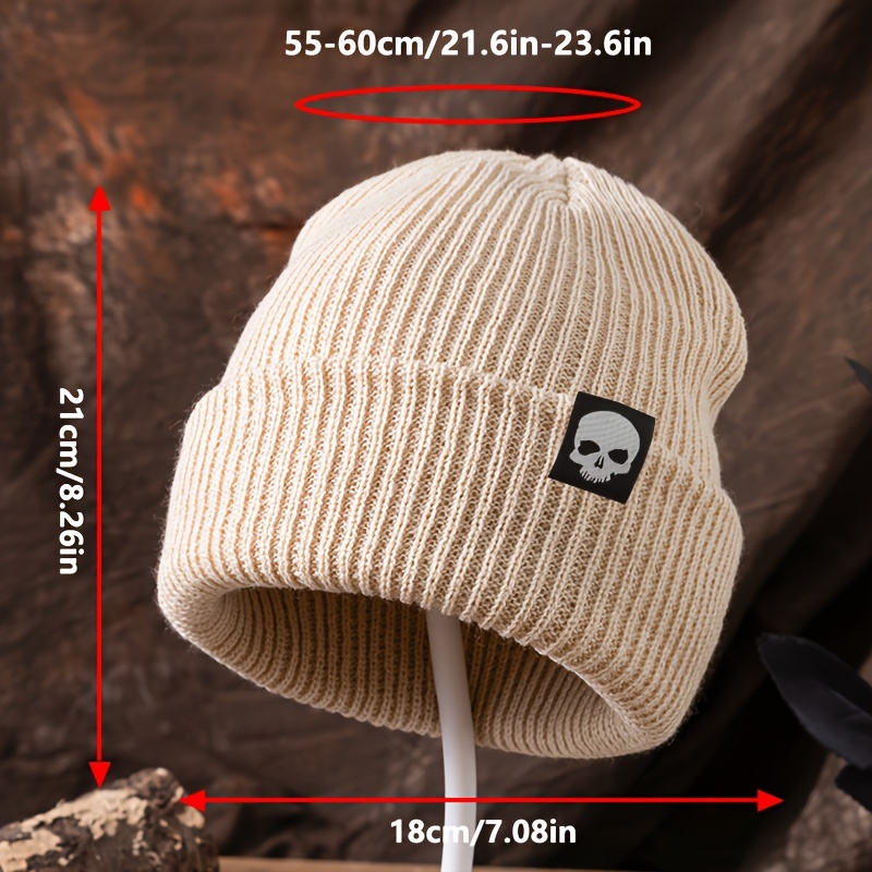 skull logo beanie high knitted hat autumn winter - Temu  display picture 1