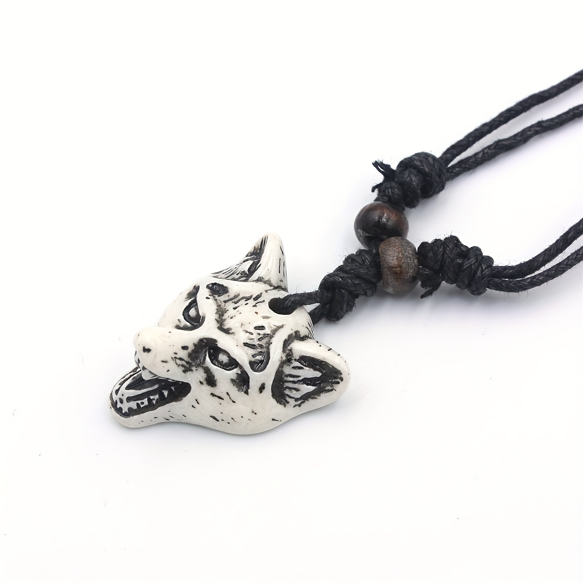 12pc Carved Wolf Head Totem Resin Necklace Set