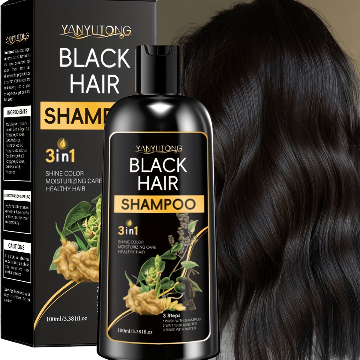 Black Hair Dye Shampoo, Natural Plant, To Scalp, Quick Gray Coverage, Halloween Gift, Ideal Christmas Present
