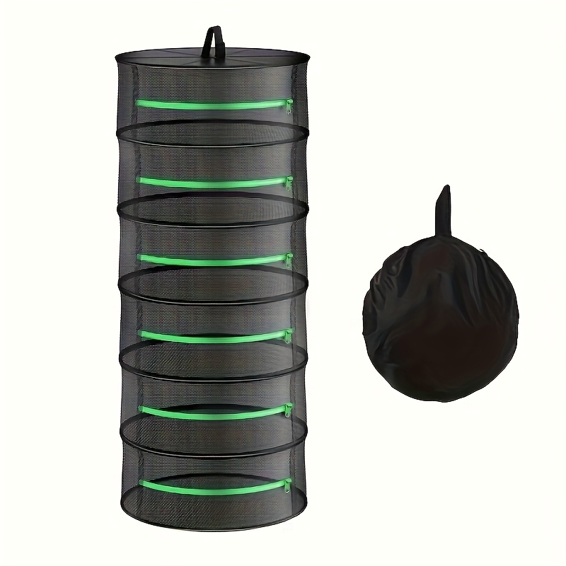 Outdoor Drying Net Bag, 6-layer Green Foldable Drying Basket, Hanging Drying Rack, Breathable Mesh Plant Drying Rack With Zipper