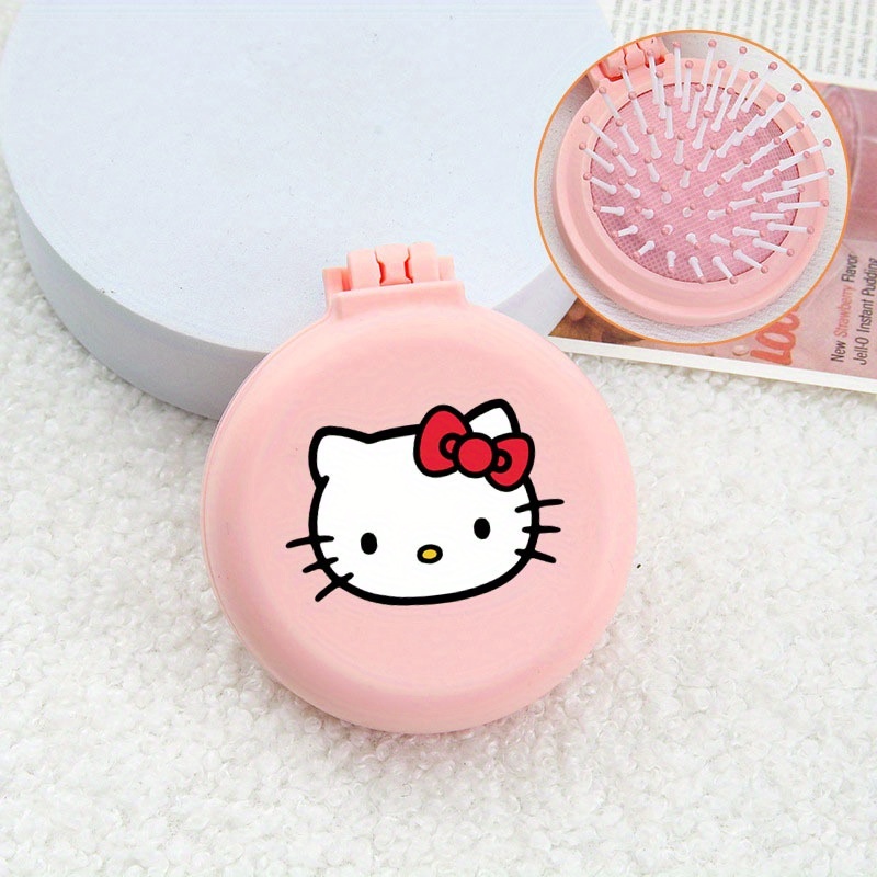 Hello Kitty Air Cushion Comb - Macaron , Compact And Cute With Folding Mirror Storage - Hair Styling Comb