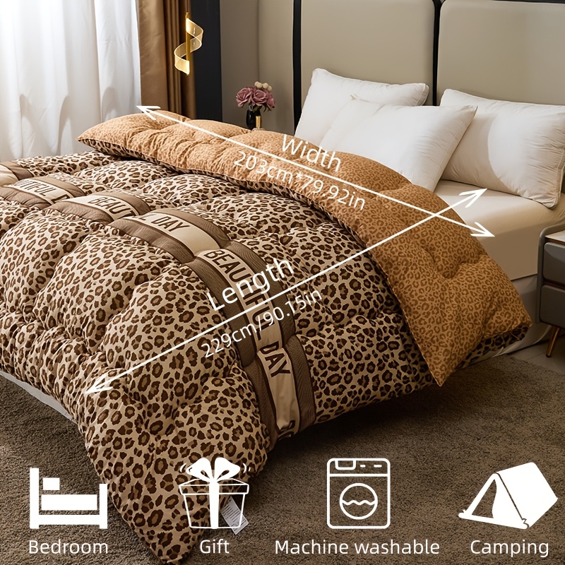 3pcs Fashion Leopard Floral, Double-sided Brushed Craft, High Filling, For Autumn/winter Bedroom, , Travel, Gift Use - Warm Quilt Set 1*thick Quilt + 2*pillowcases (no Pillow Inserts)