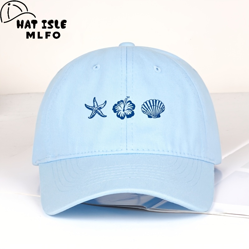TEMU Instagram-style Starfish, Flowers, And Seashell Print And Solid-- Baseball - Soft, Comfortable, And Stylish. Everyday Wear, Outdoor Activities,