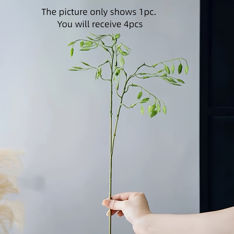 Image of 4pcs, Leaves And Small Foliage, Artificial 2-branched Long-stem , Natural-style Green Home Decor And Photography Props With A Modern For Stylish Vase Filler Arrangements
