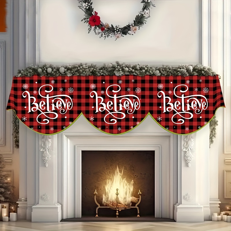 

Christmas Fireplace - & Red Lettering, Polyester Table For Decor, "x78.7