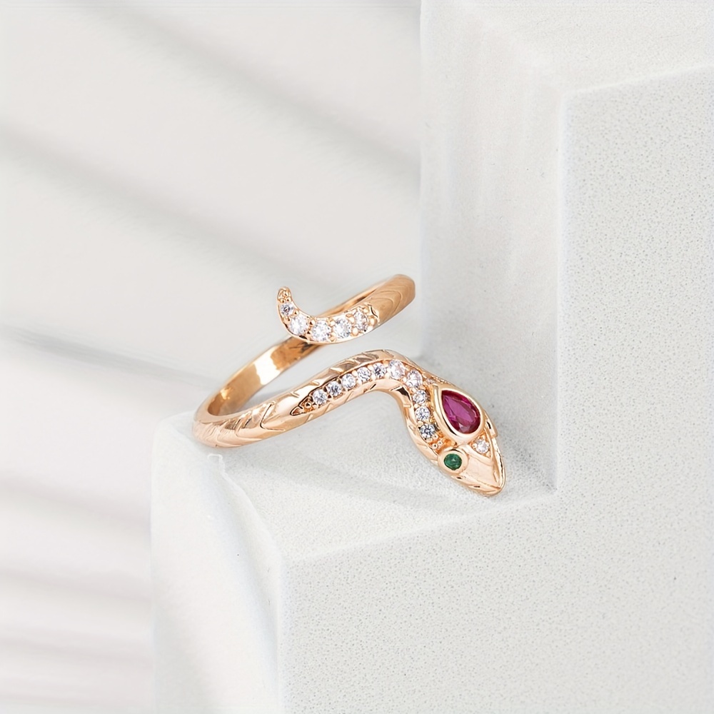 Bohemian Style Snake Ring with Zirconia Inlay